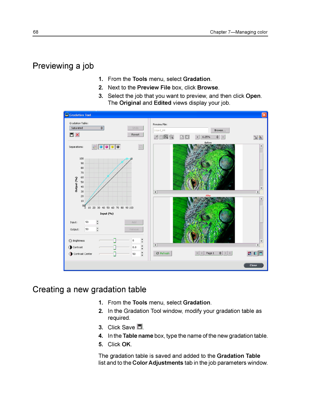 Xerox CX manual Previewing a job, Creating a new gradation table 