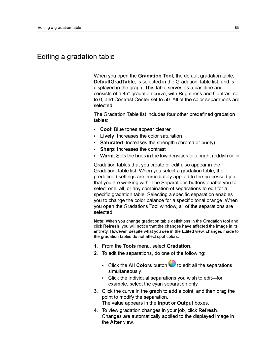 Xerox CX manual Editing a gradation table 