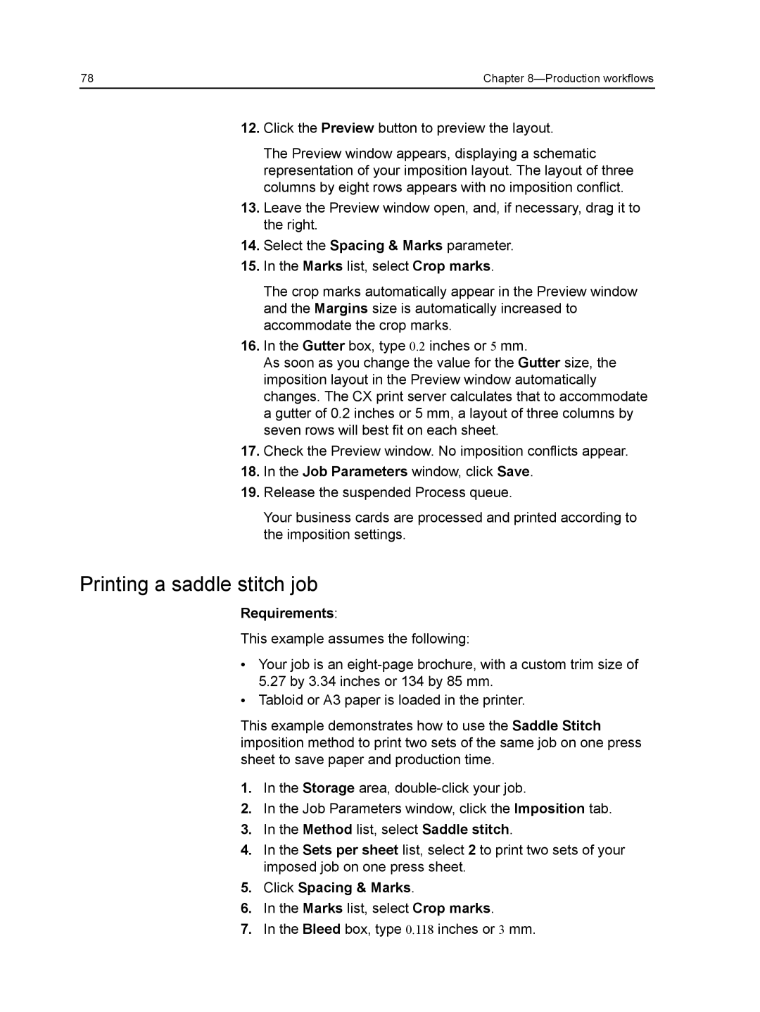 Xerox CX manual Printing a saddle stitch job, Click Spacing & Marks 