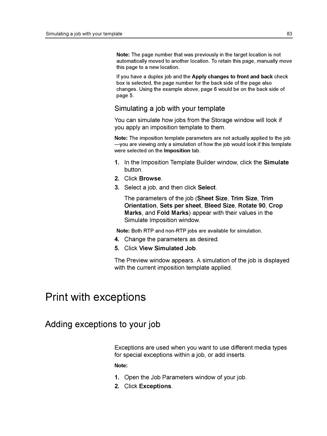 Xerox CX manual Print with exceptions, Adding exceptions to your job, Simulating a job with your template 