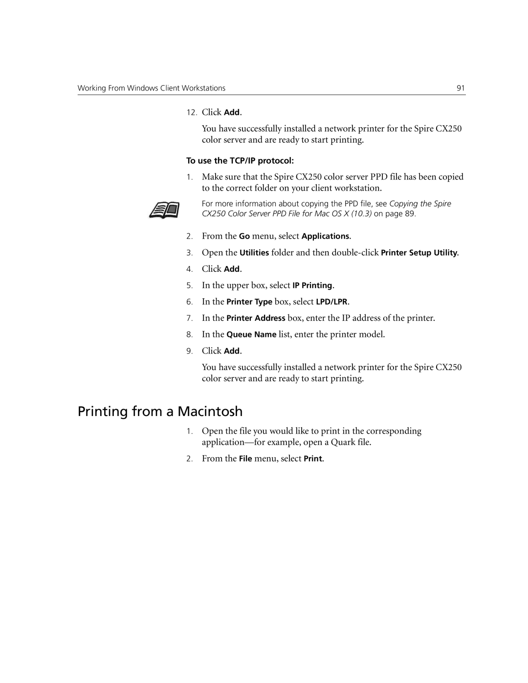 Xerox CX250, CX240 manual Printing from a Macintosh 