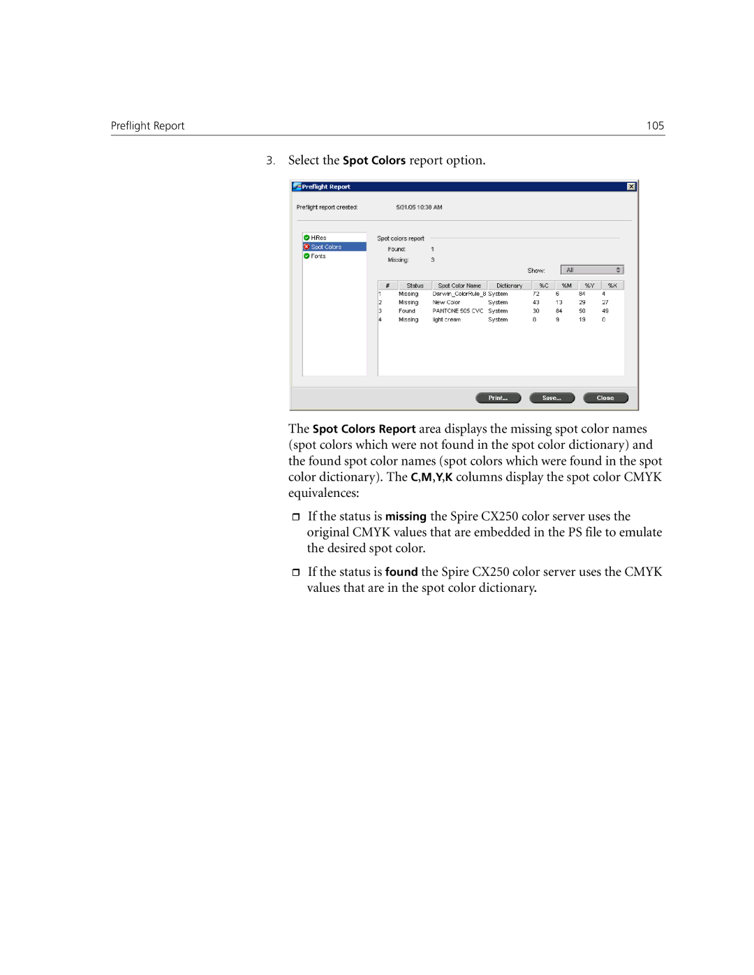 Xerox CX250, CX240 manual Preflight Report 105 