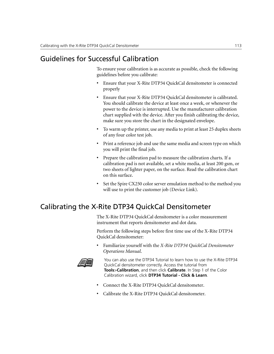 Xerox CX250, CX240 manual Guidelines for Successful Calibration, Calibrating the X-Rite DTP34 QuickCal Densitometer 