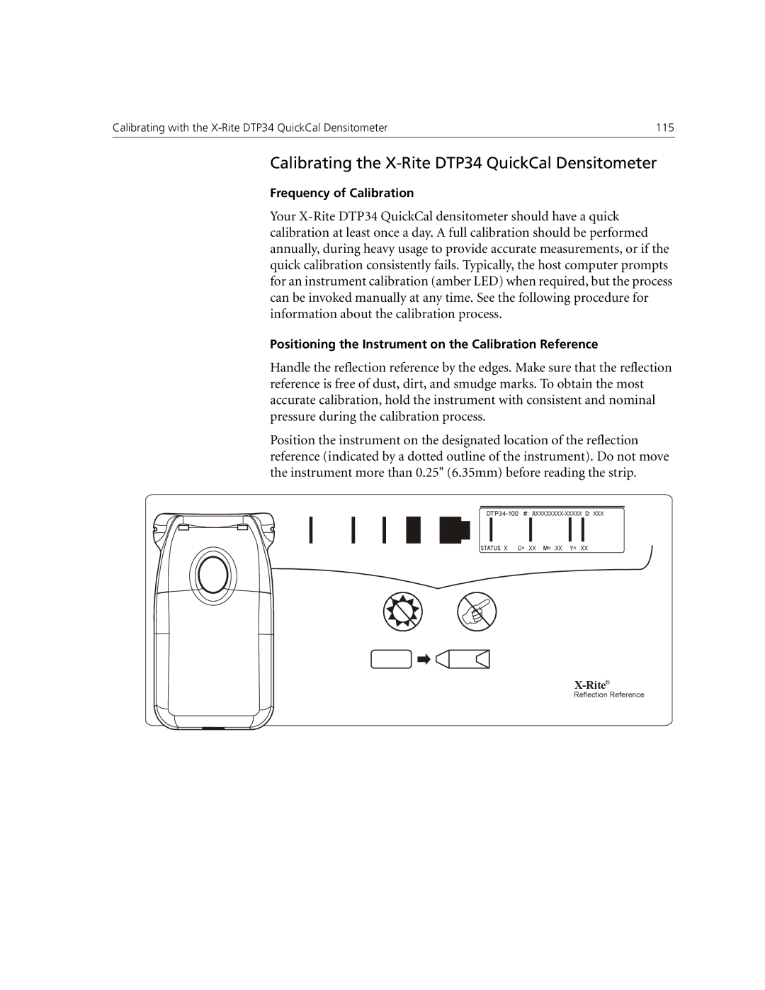 Xerox CX250, CX240 manual Calibrating the X-Rite DTP34 QuickCal Densitometer 