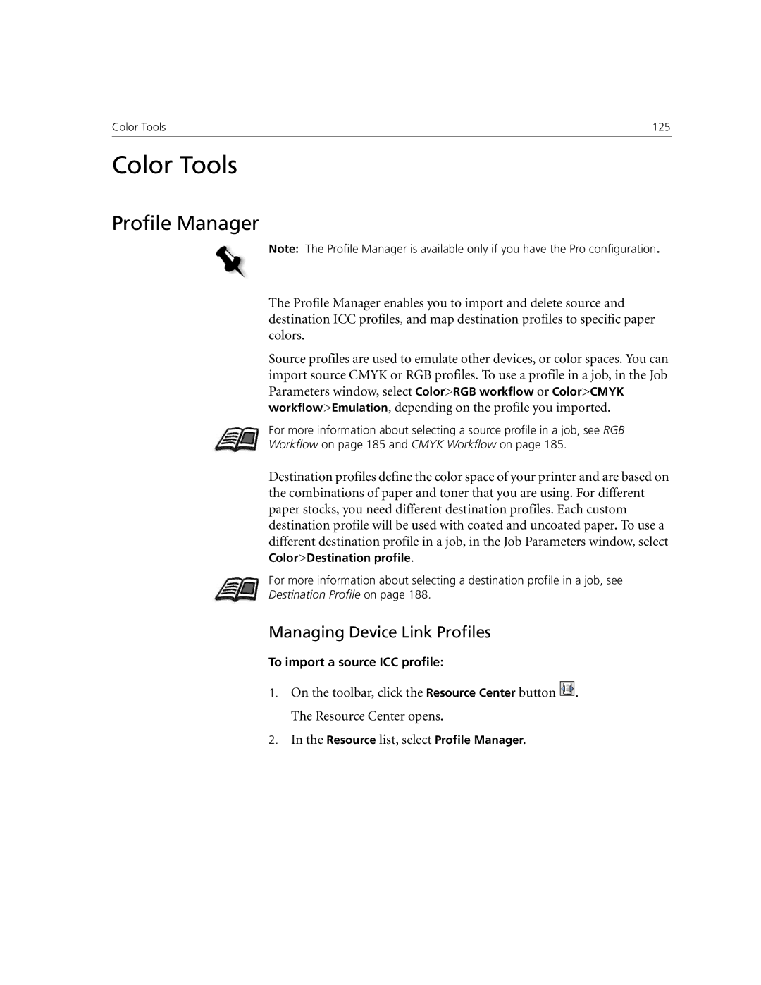 Xerox CX250, CX240 manual Color Tools, Profile Manager, Managing Device Link Profiles 