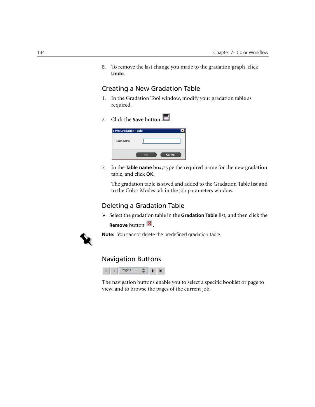 Xerox CX240, CX250 manual Creating a New Gradation Table, Deleting a Gradation Table, Navigation Buttons 