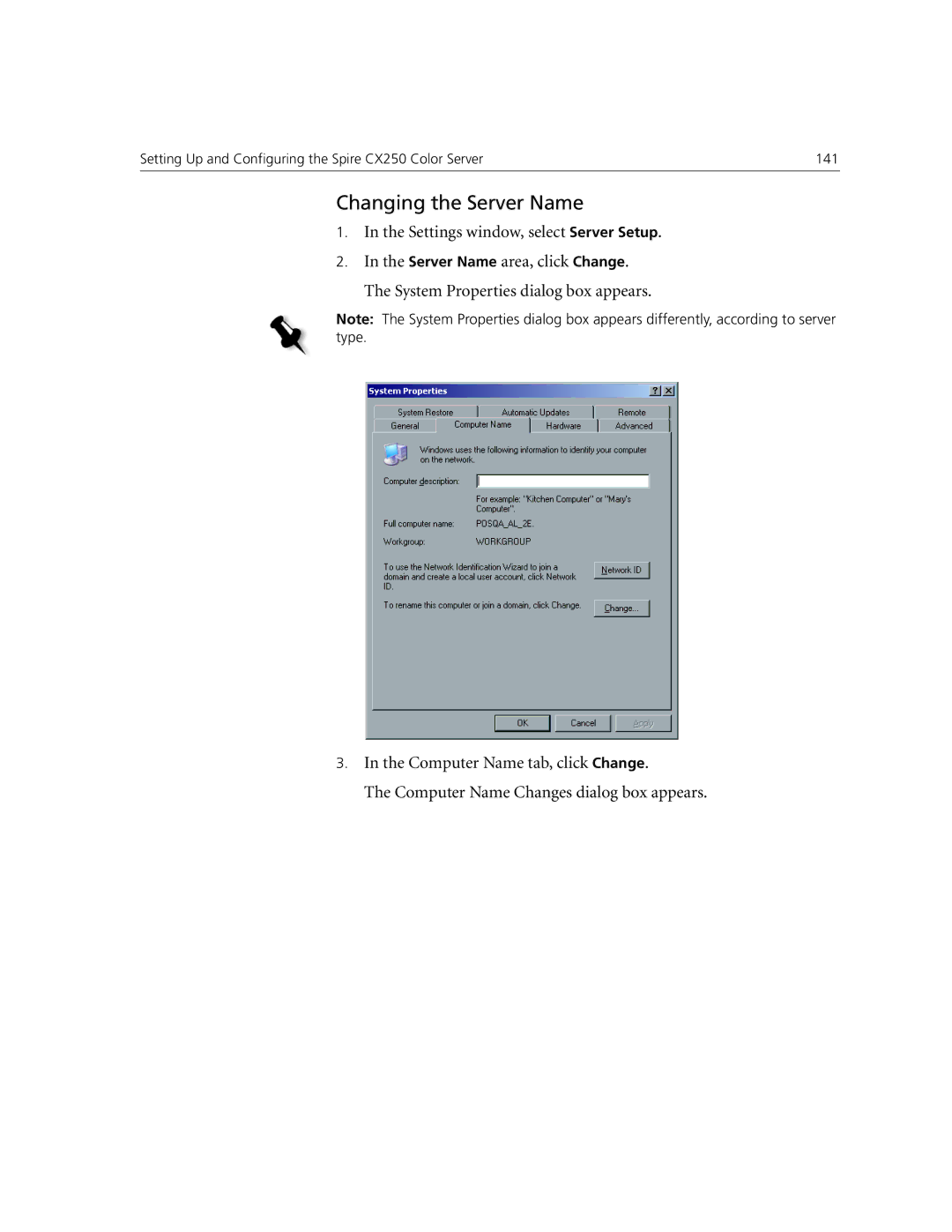 Xerox CX250, CX240 manual Changing the Server Name 