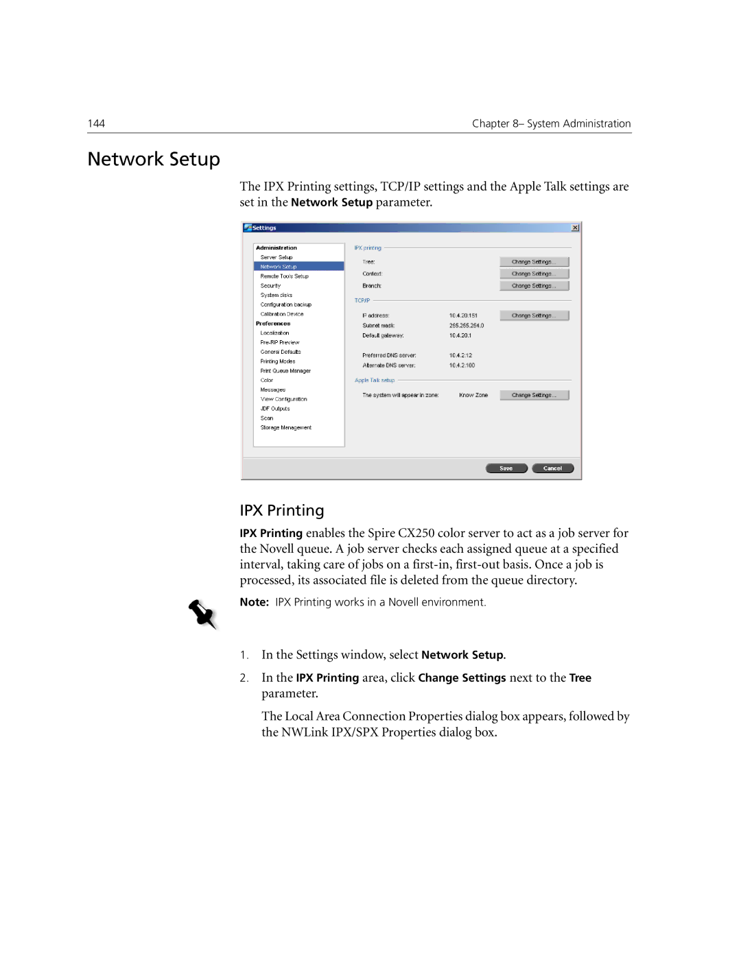 Xerox CX240, CX250 manual Network Setup, IPX Printing 