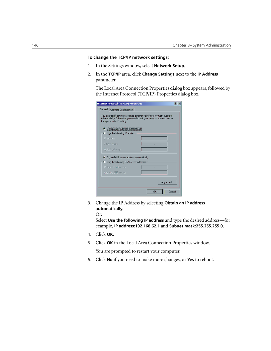 Xerox CX240, CX250 manual To change the TCP/IP network settings 