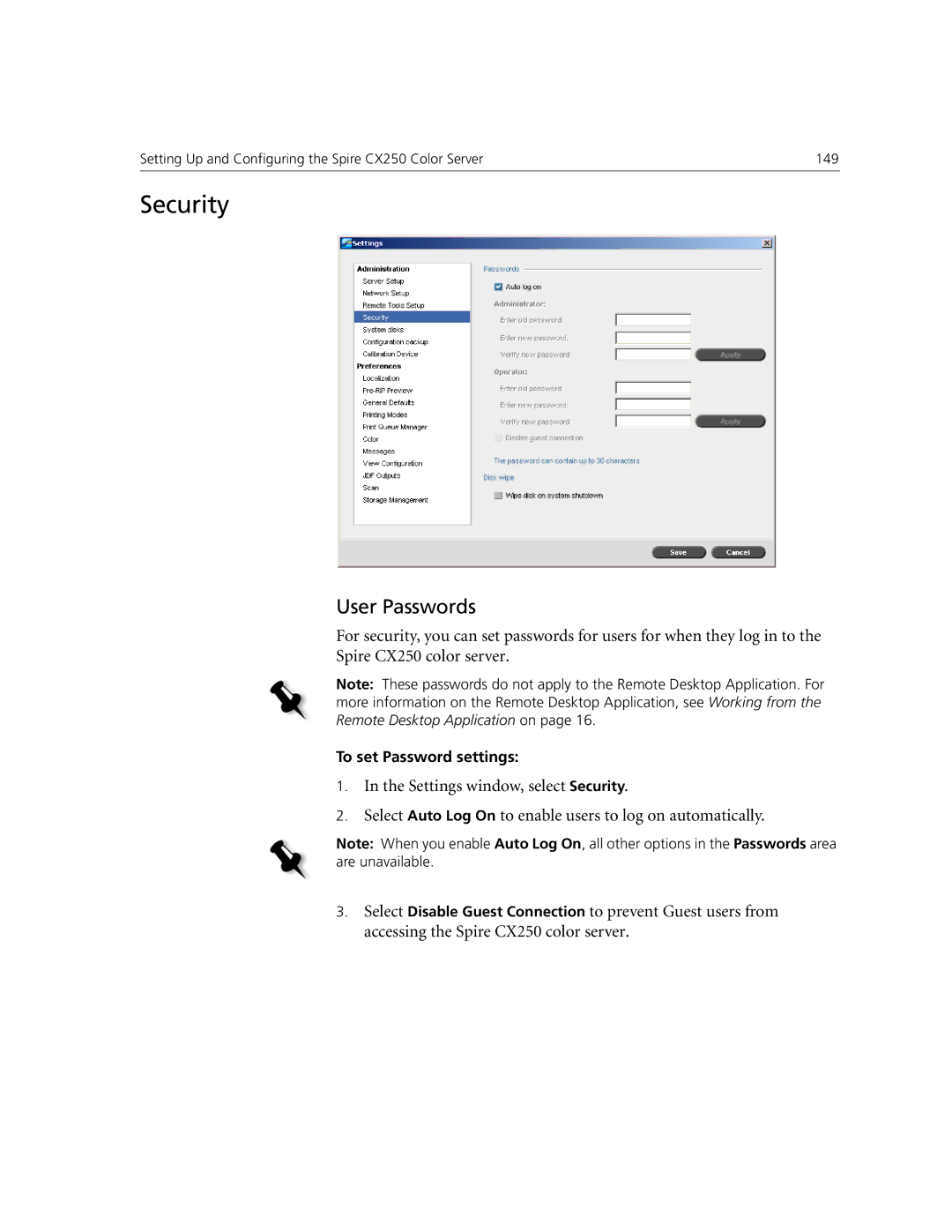 Xerox CX250, CX240 manual Security, User Passwords 