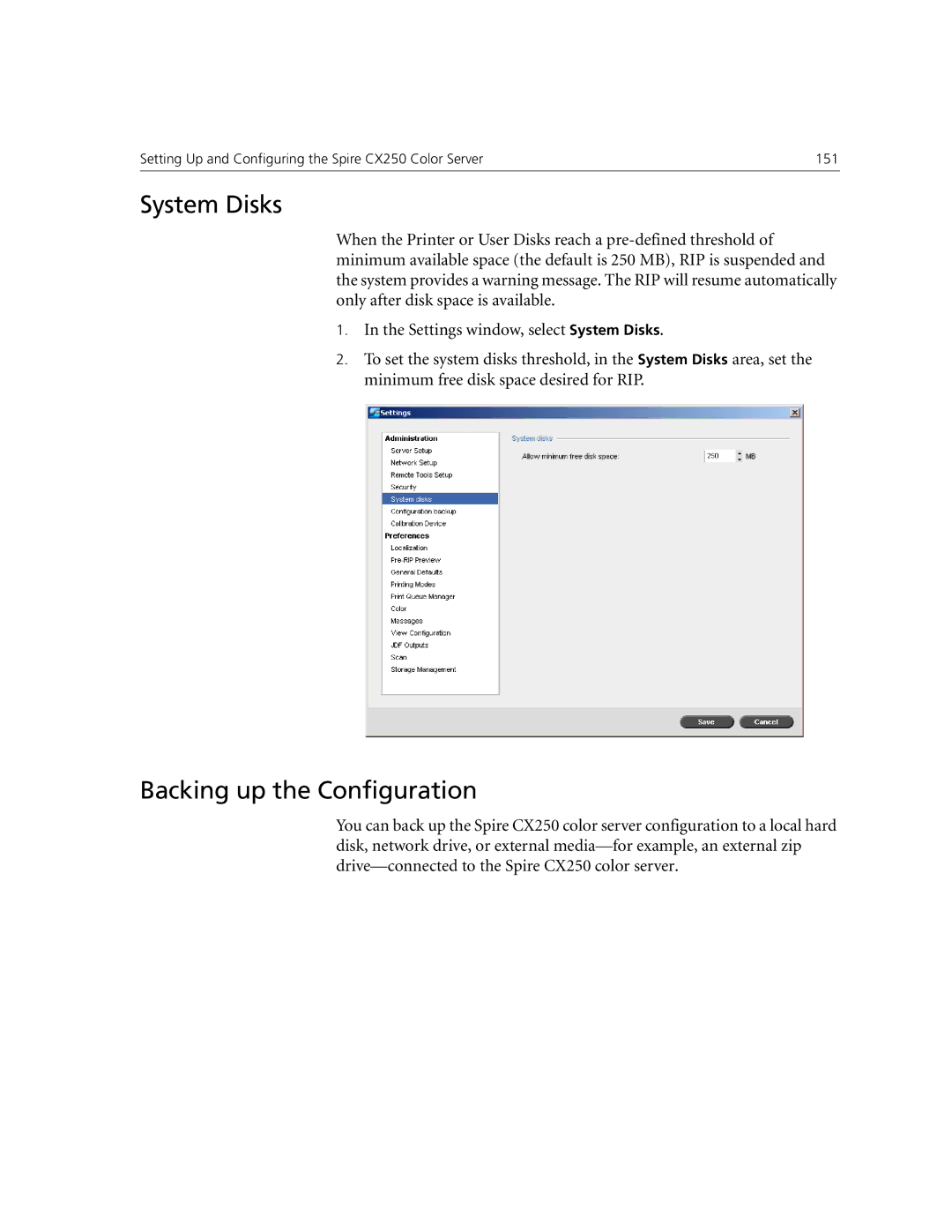 Xerox CX250, CX240 manual System Disks, Backing up the Configuration 