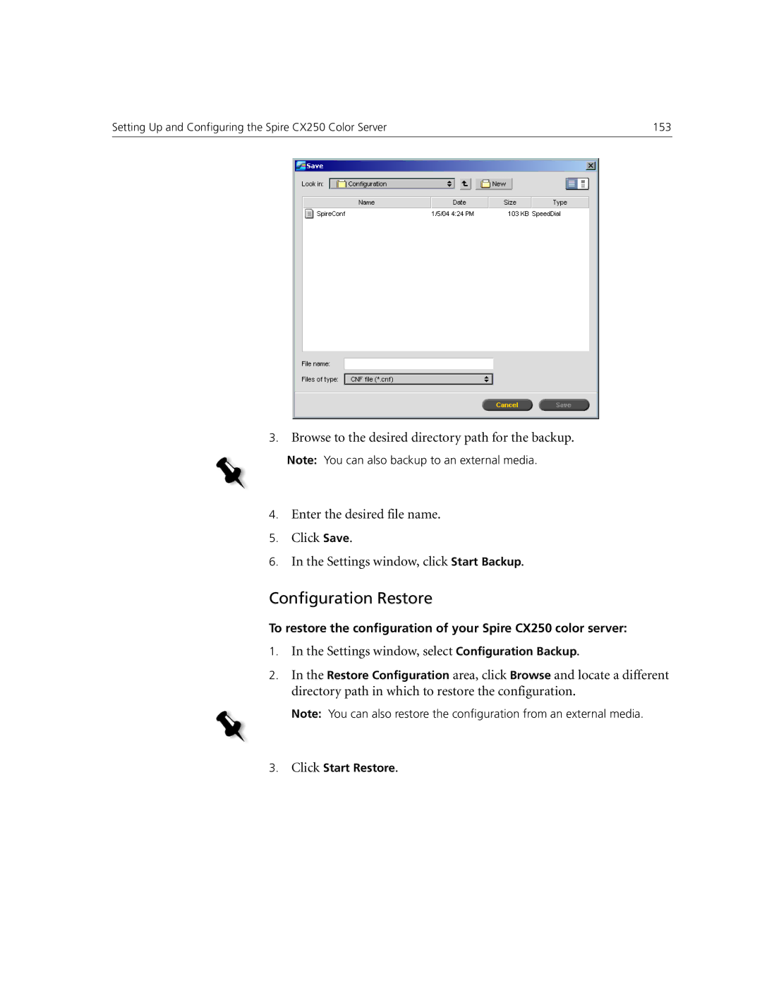 Xerox CX250, CX240 manual Configuration Restore 