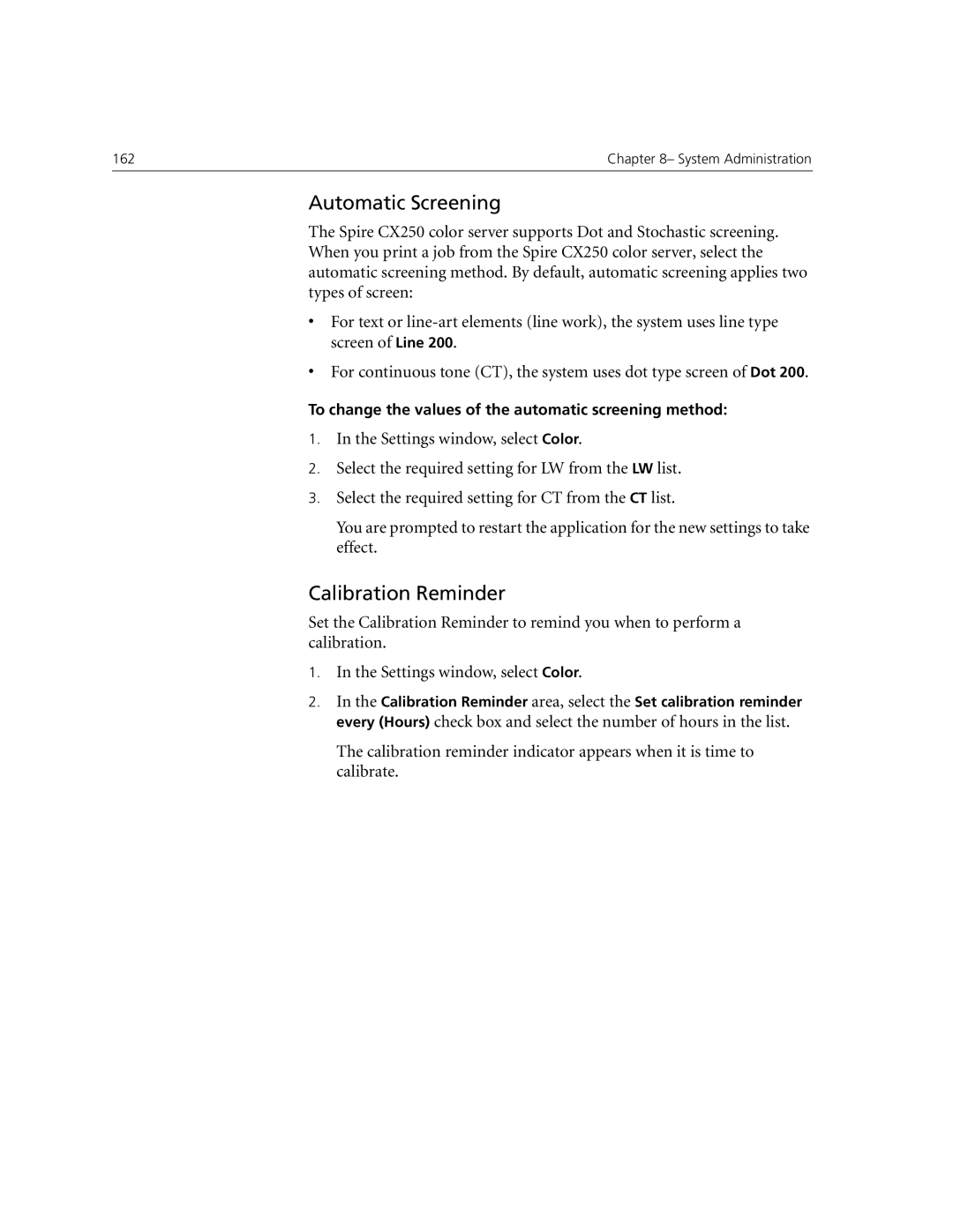 Xerox CX240, CX250 manual Automatic Screening, Calibration Reminder 