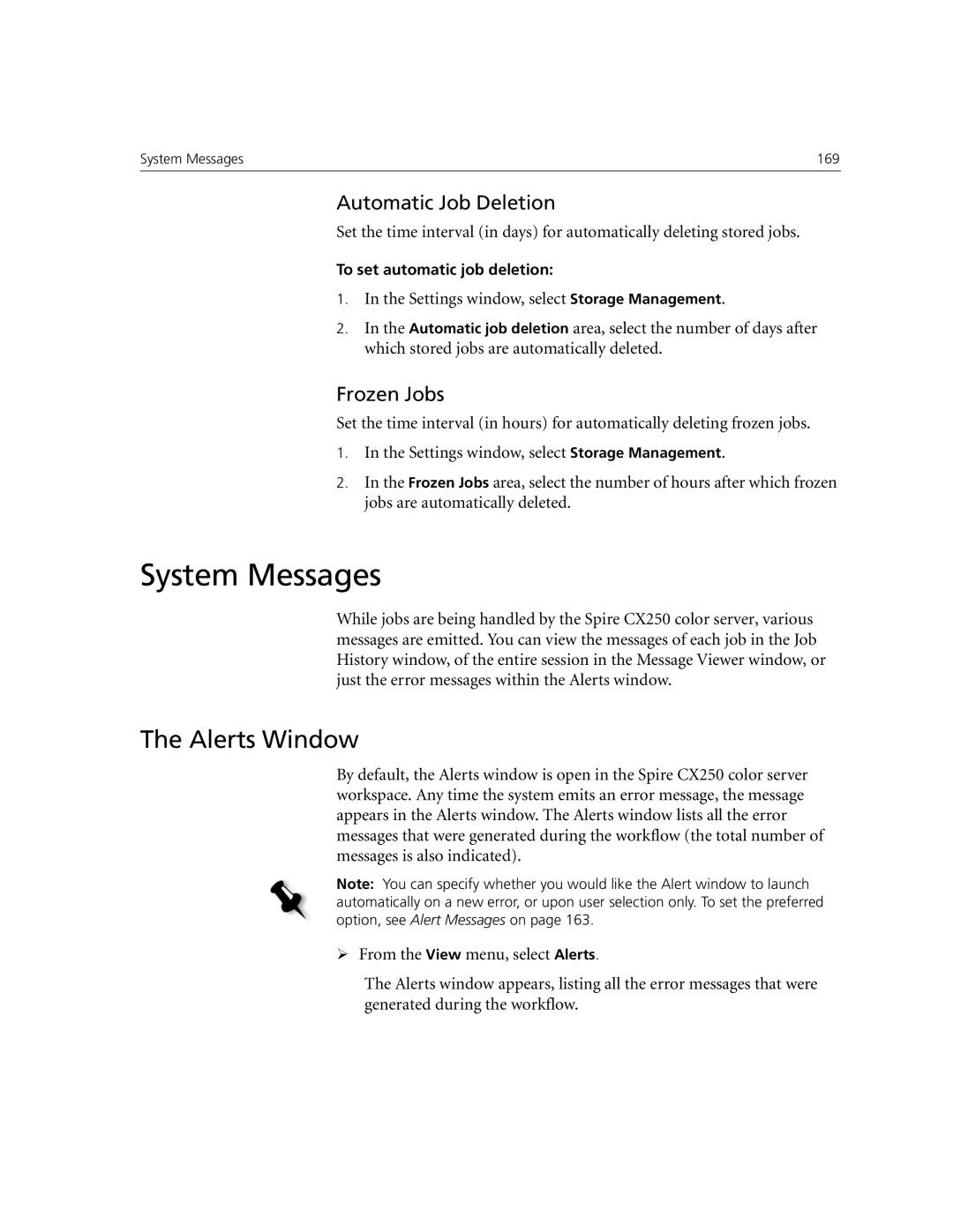 Xerox CX250, CX240 manual System Messages, Alerts Window, Frozen Jobs 