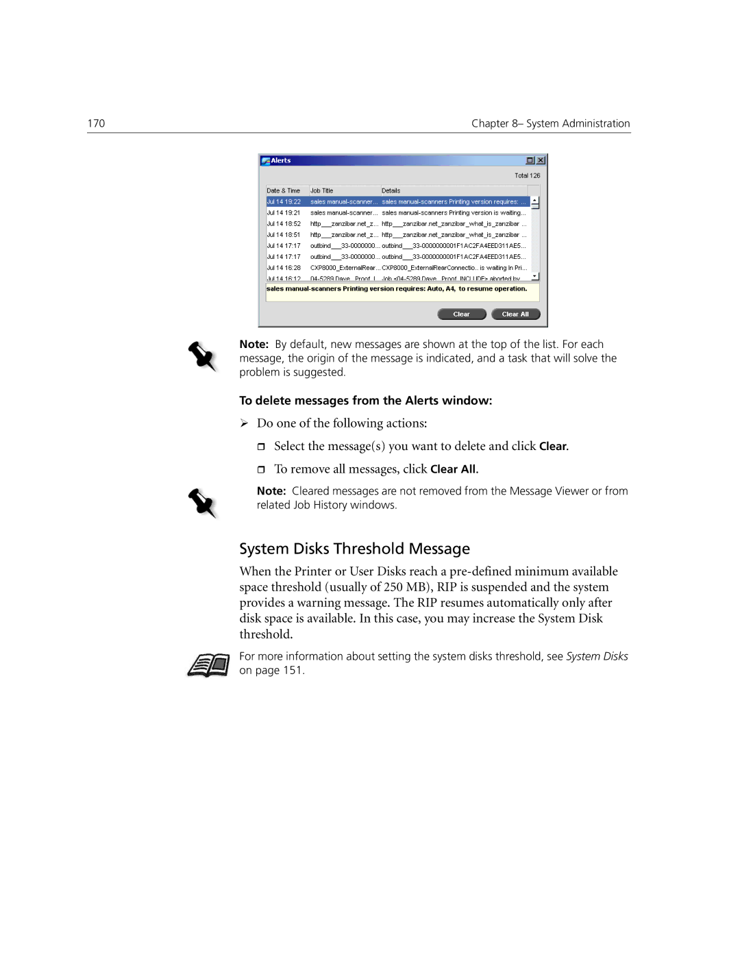 Xerox CX240, CX250 manual System Disks Threshold Message 