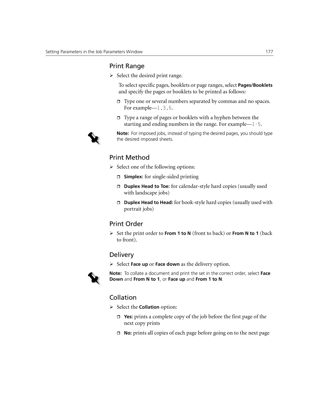 Xerox CX250, CX240 manual Print Range, Print Method, Print Order, Delivery, Collation 