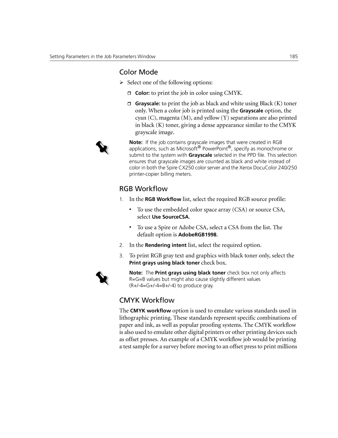 Xerox CX250, CX240 manual Color Mode, RGB Workflow, Cmyk Workflow 