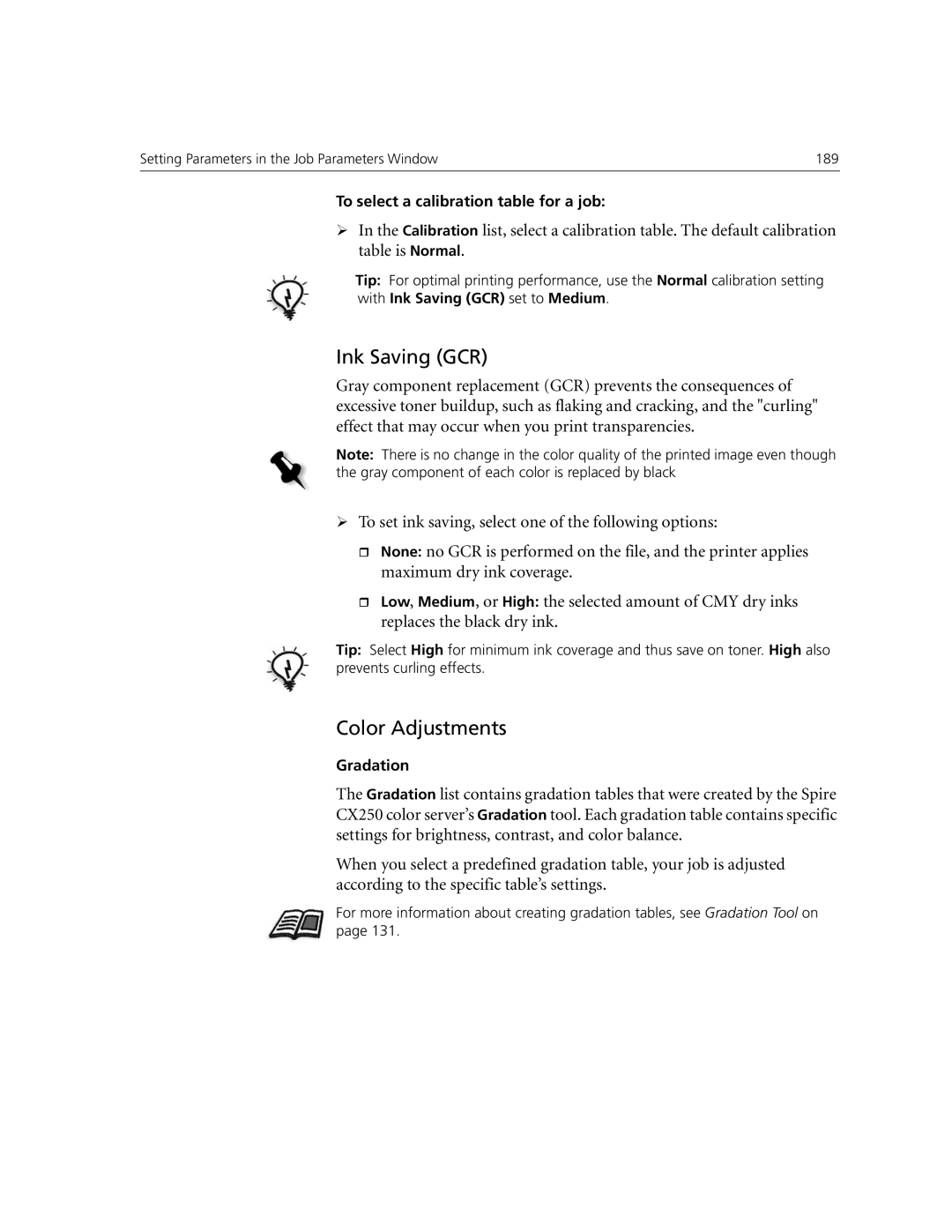 Xerox CX250, CX240 manual Ink Saving GCR, Color Adjustments 