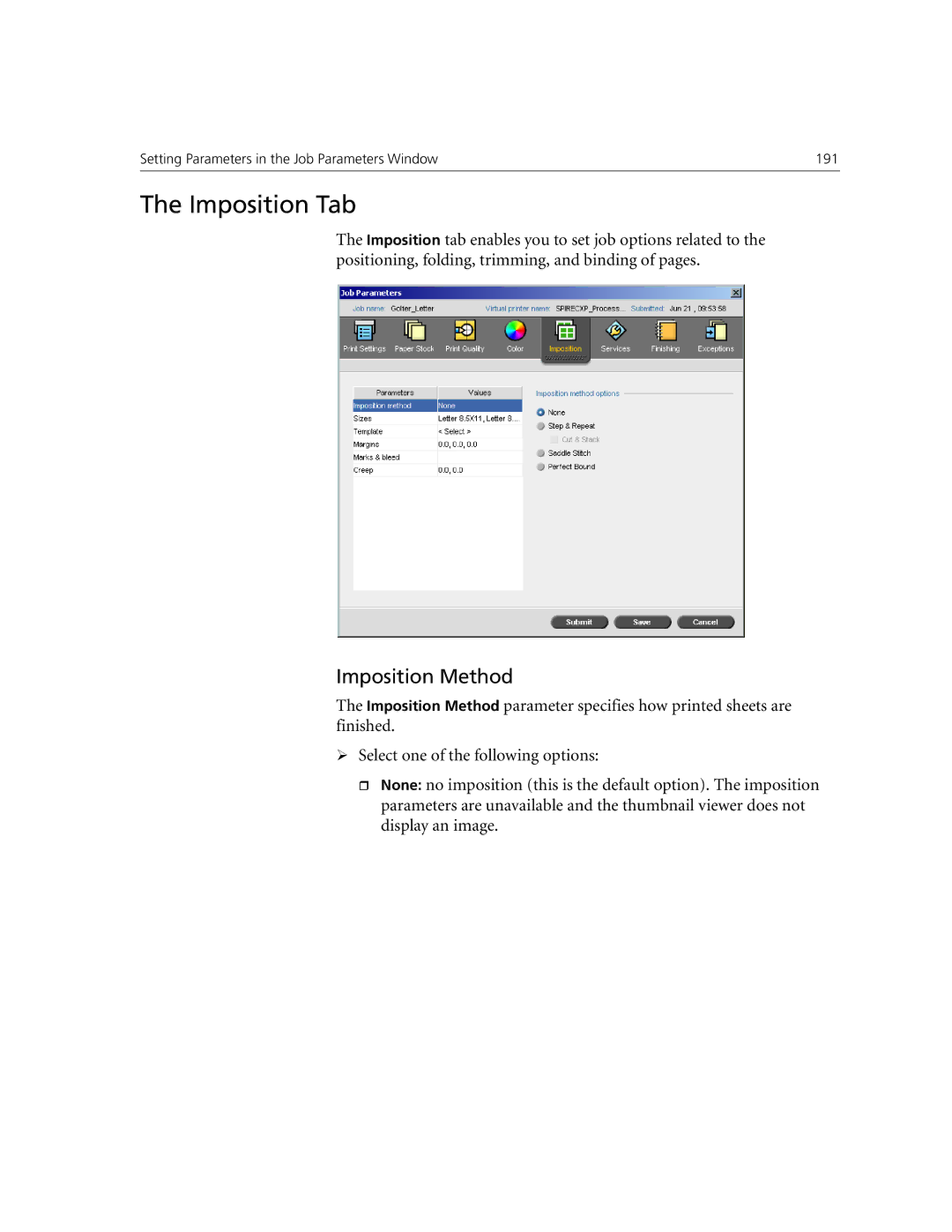 Xerox CX250, CX240 manual Imposition Tab, Imposition Method 