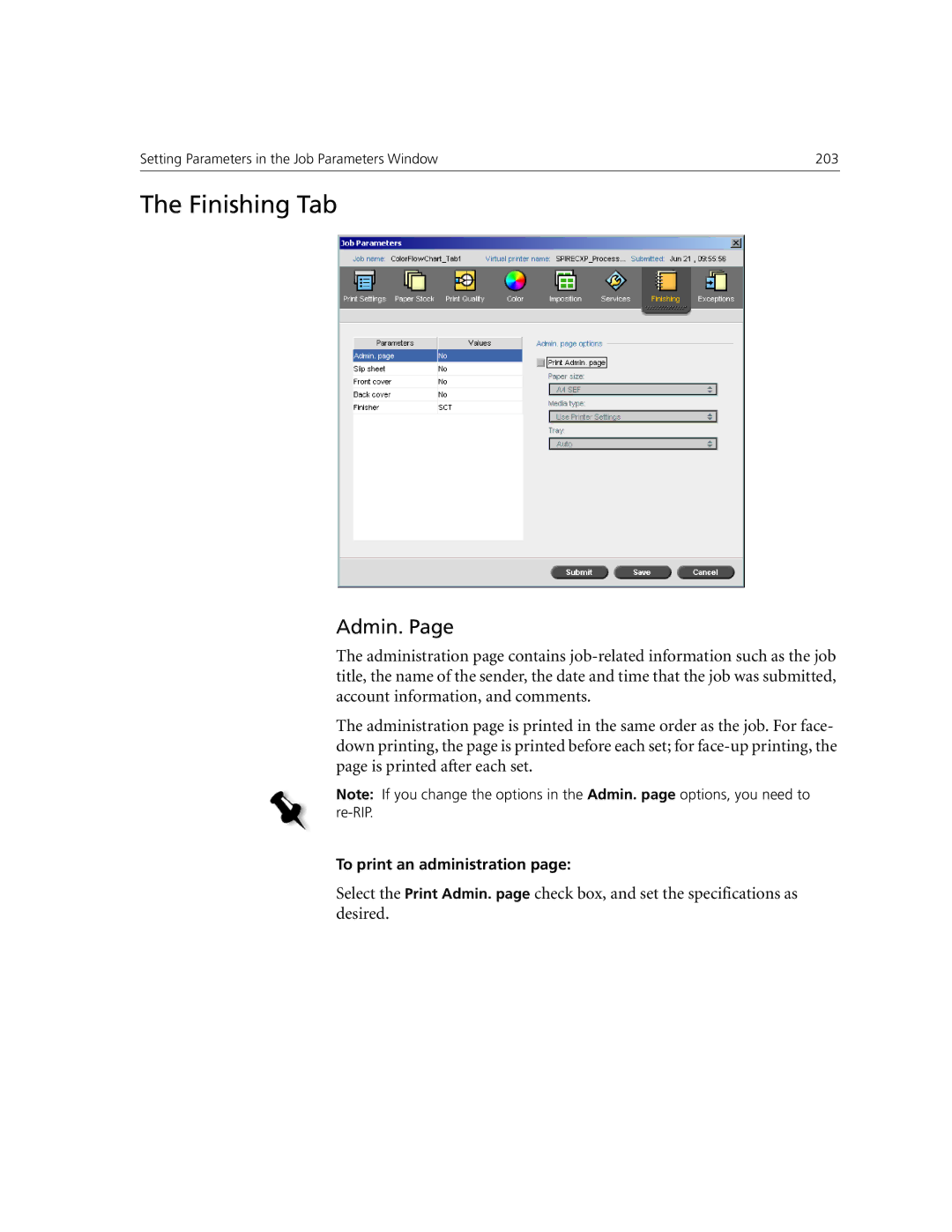 Xerox CX250, CX240 manual Finishing Tab, Admin 