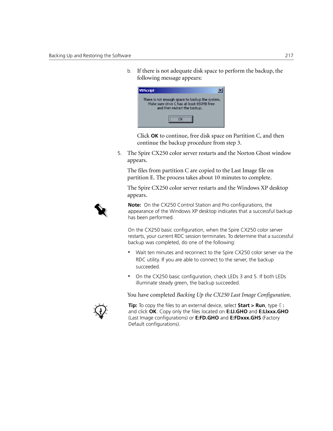 Xerox CX250, CX240 manual Backing Up and Restoring the Software 217 