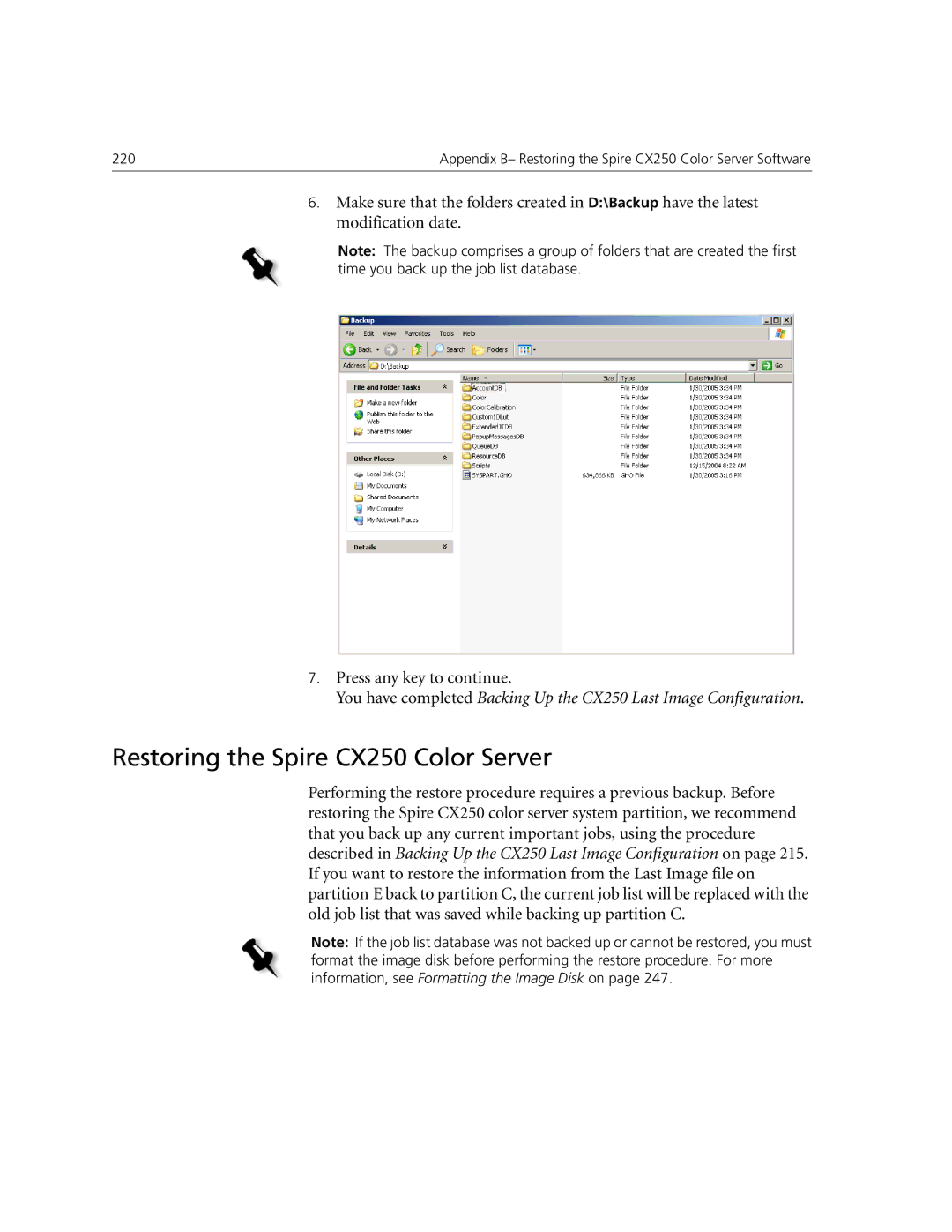 Xerox CX240 manual Restoring the Spire CX250 Color Server 