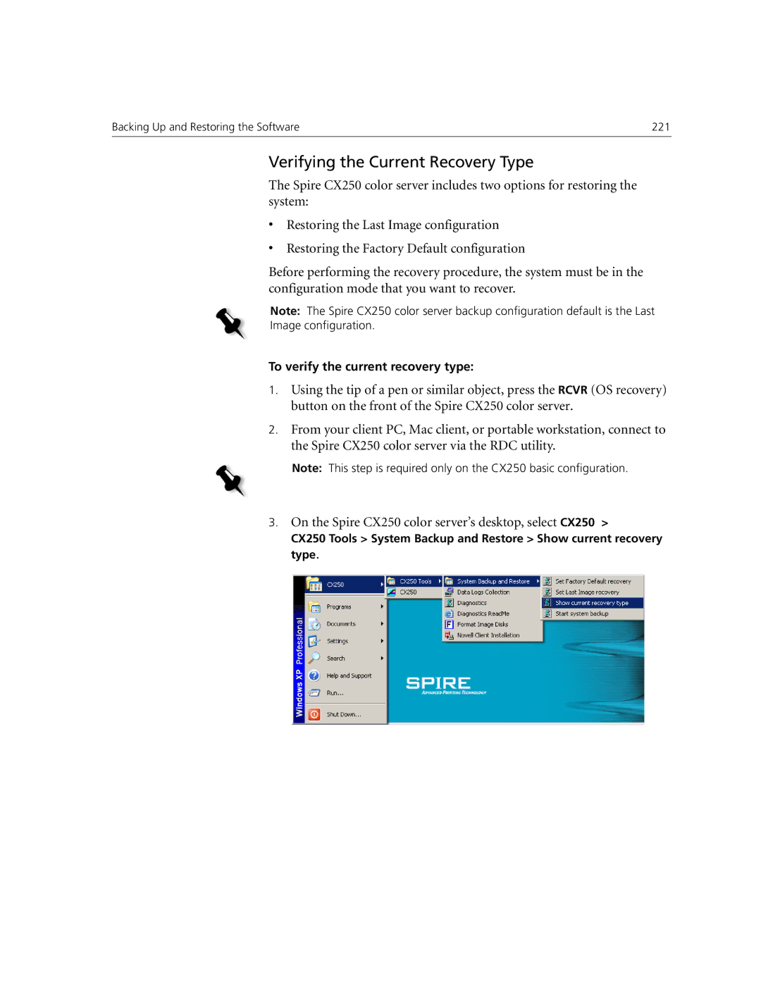 Xerox CX250, CX240 manual Verifying the Current Recovery Type 