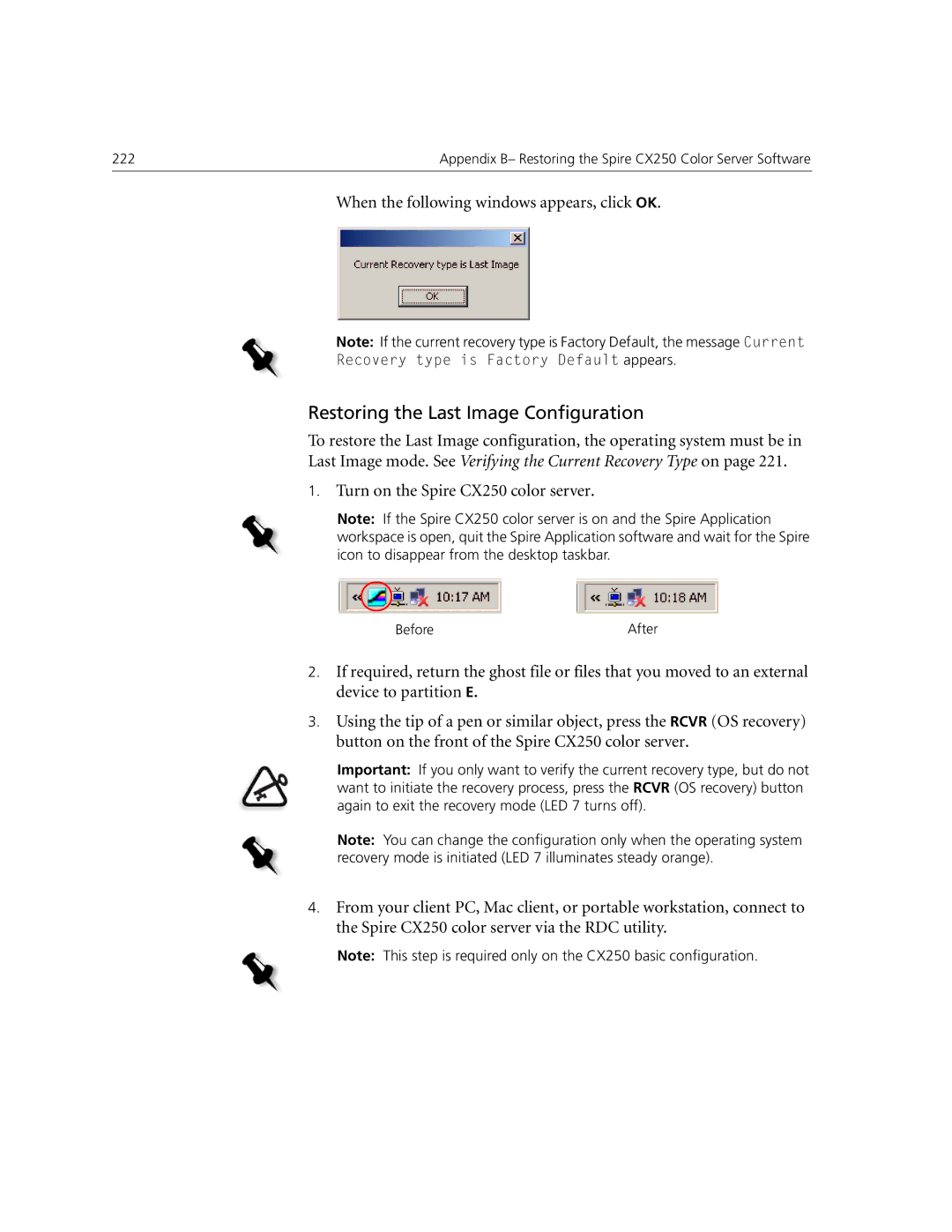 Xerox CX240, CX250 manual Restoring the Last Image Configuration, When the following windows appears, click OK 