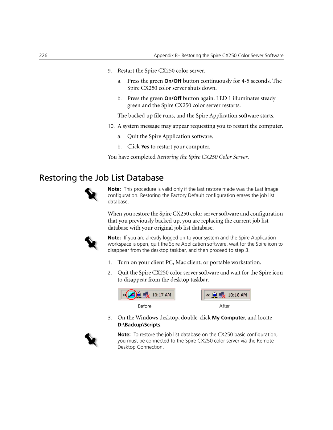 Xerox CX240, CX250 manual Restoring the Job List Database, On the Windows desktop, double-click My Computer, and locate 