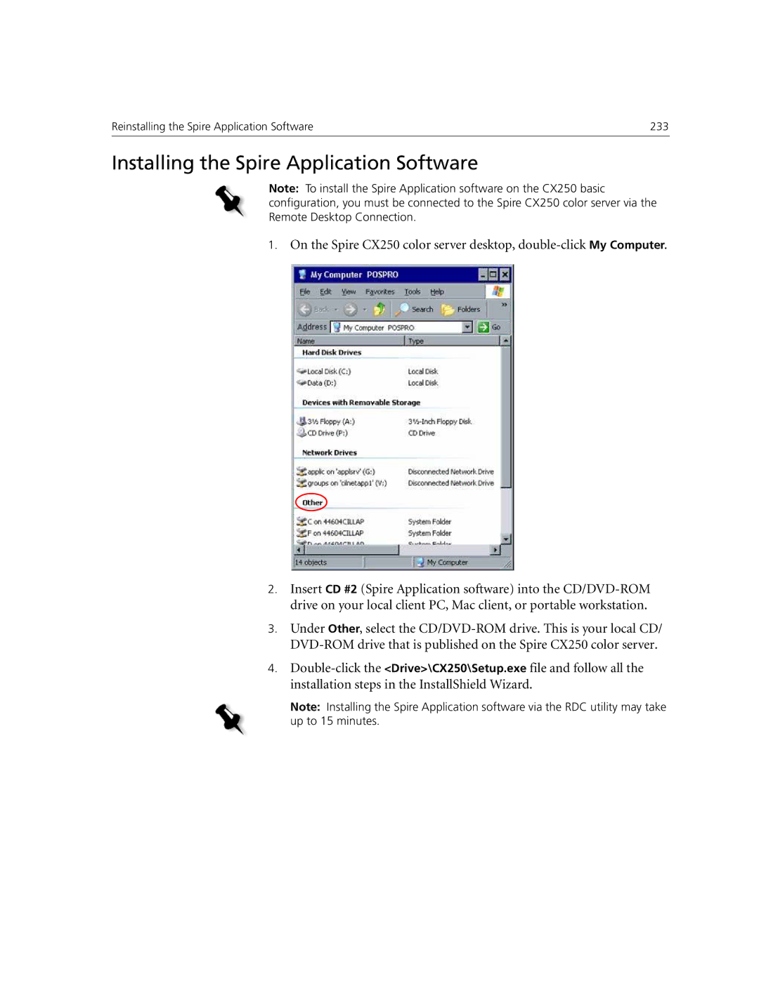 Xerox CX250, CX240 manual Installing the Spire Application Software 