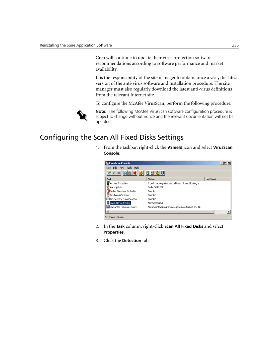 Xerox CX250, CX240 Configuring the Scan All Fixed Disks Settings, Task column, right-click Scan All Fixed Disks and select 