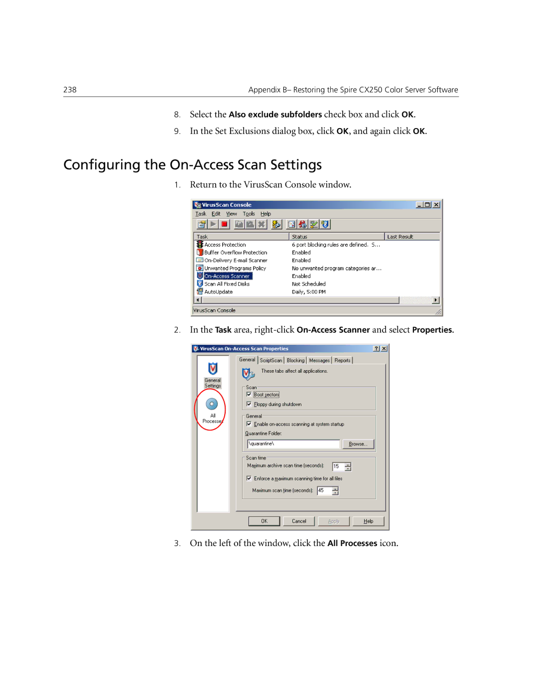 Xerox CX240, CX250 manual Configuring the On-Access Scan Settings 