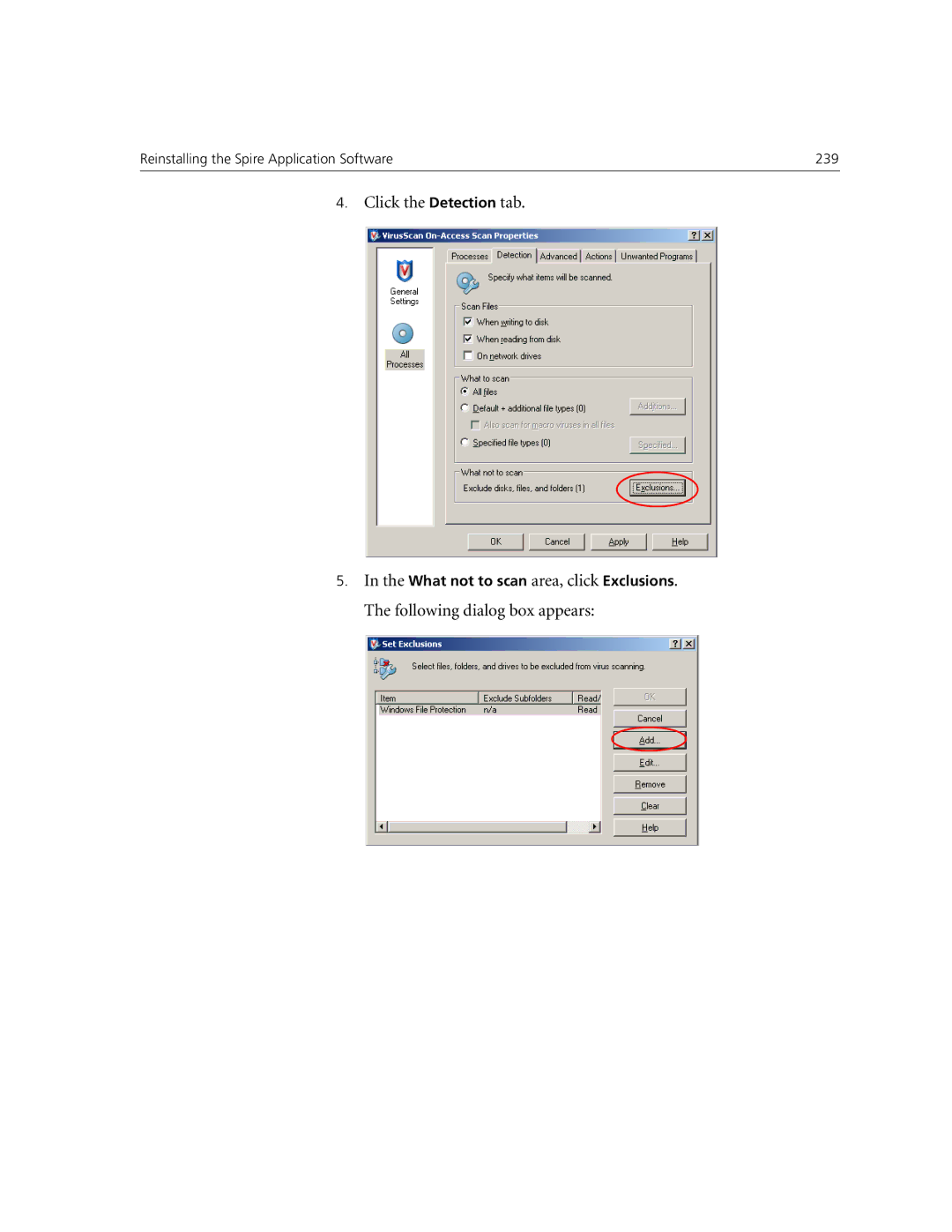 Xerox CX250, CX240 manual Reinstalling the Spire Application Software 239 