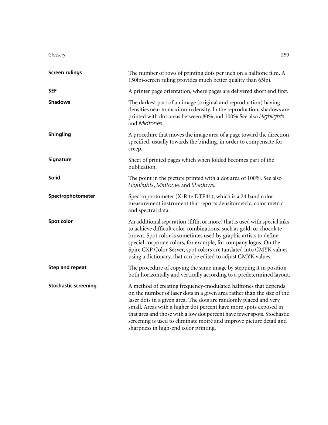 Xerox CX250, CX240 manual Darkest part of an image original and reproduction having, Creep, Publication, Spectral data 