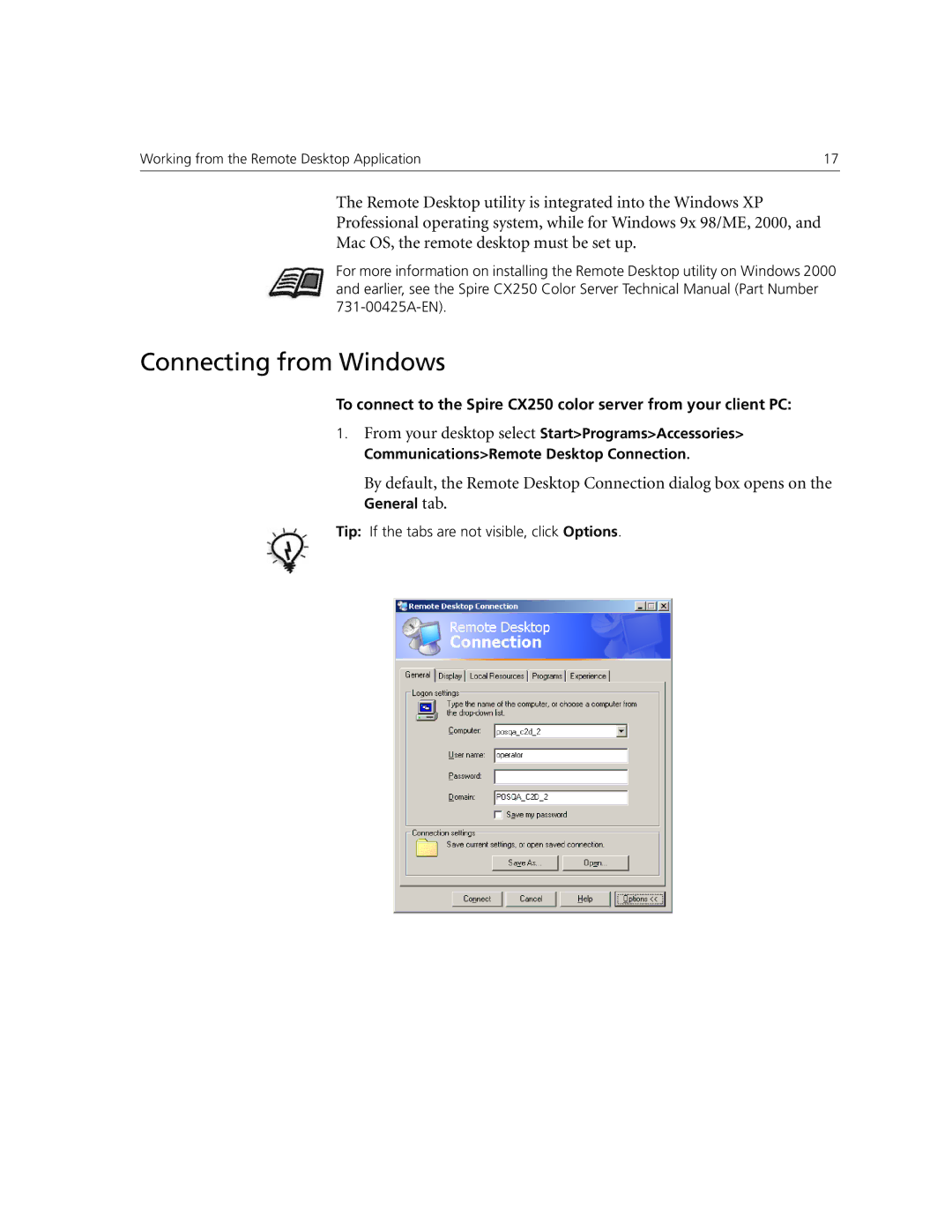 Xerox CX250, CX240 manual Connecting from Windows, General tab 