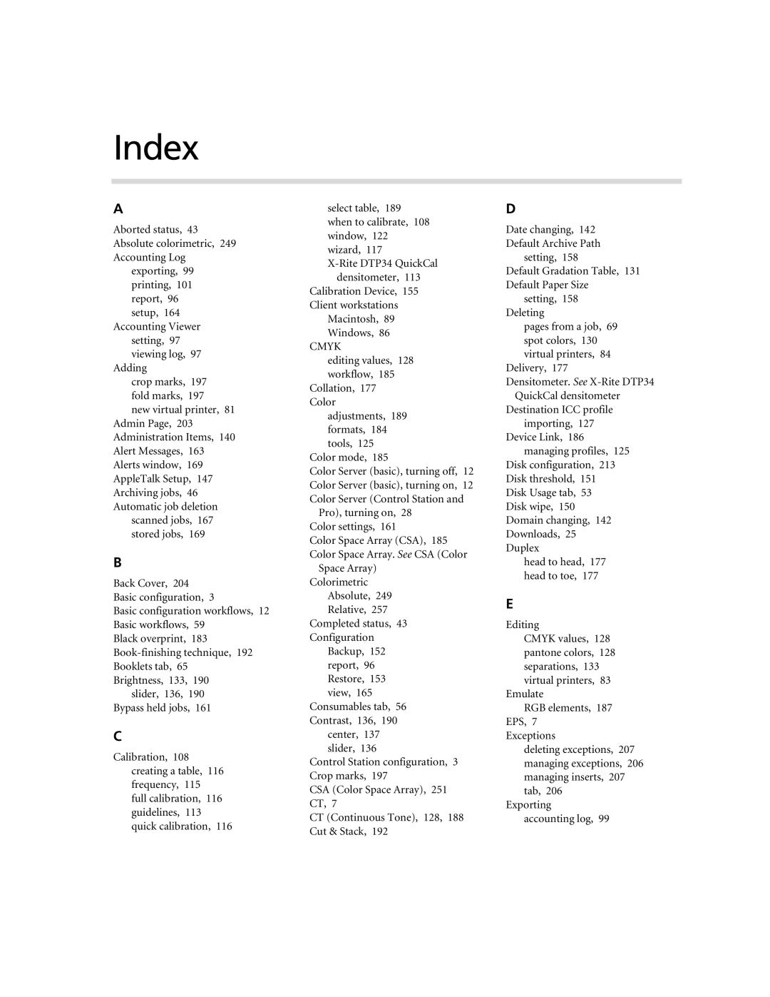 Xerox CX250, CX240 manual Index 