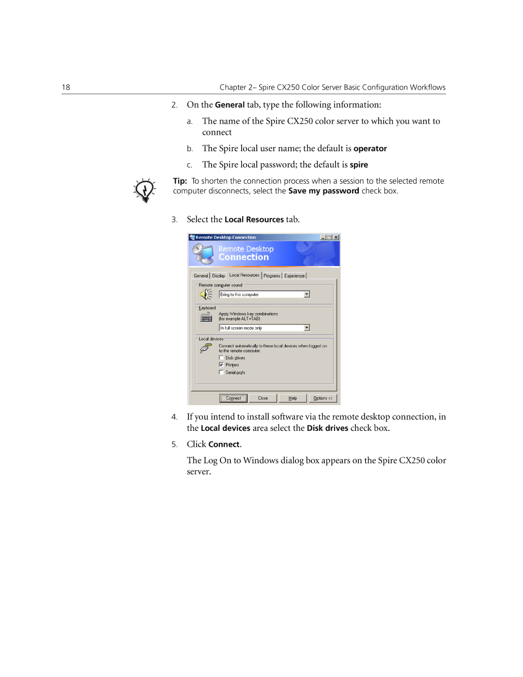 Xerox CX240, CX250 manual Select the Local Resources tab 