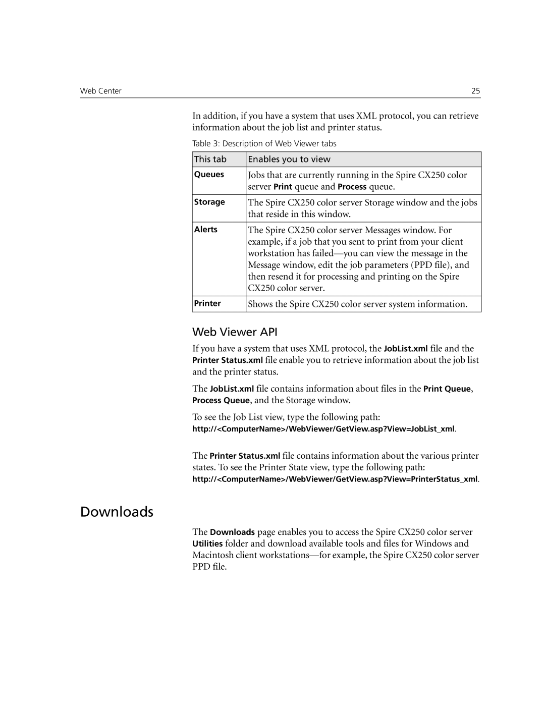 Xerox CX250, CX240 manual Downloads, Web Viewer API 