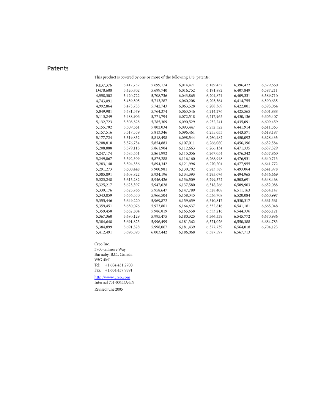 Xerox CX250, CX240 manual Patents 