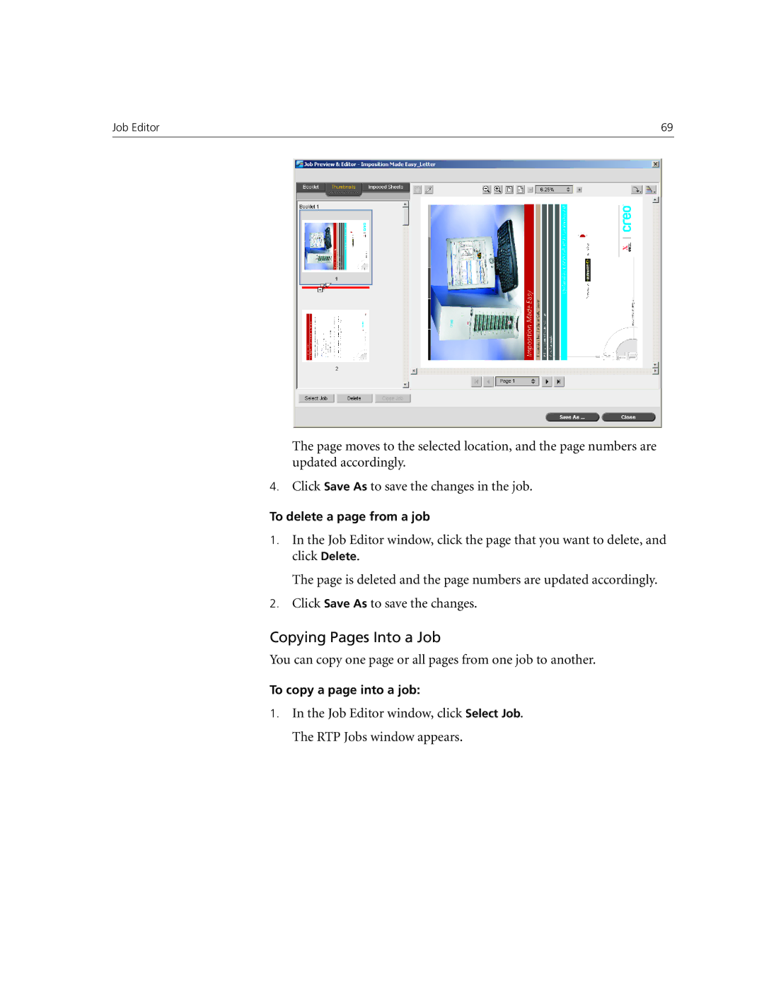 Xerox CX250, CX240 manual Copying Pages Into a Job, You can copy one page or all pages from one job to another 