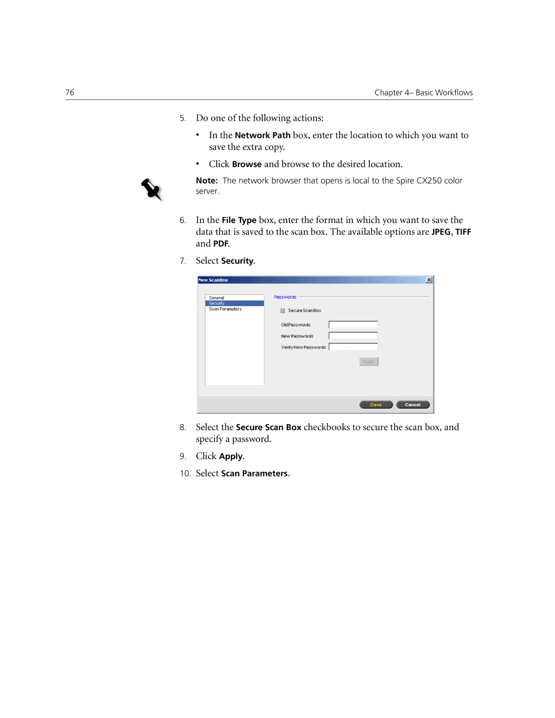 Xerox CX240, CX250 manual Select Scan Parameters 