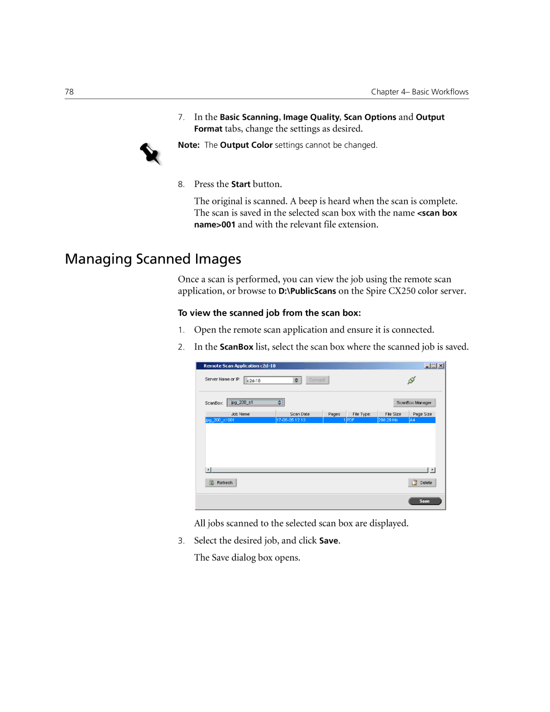 Xerox CX240, CX250 manual Managing Scanned Images 