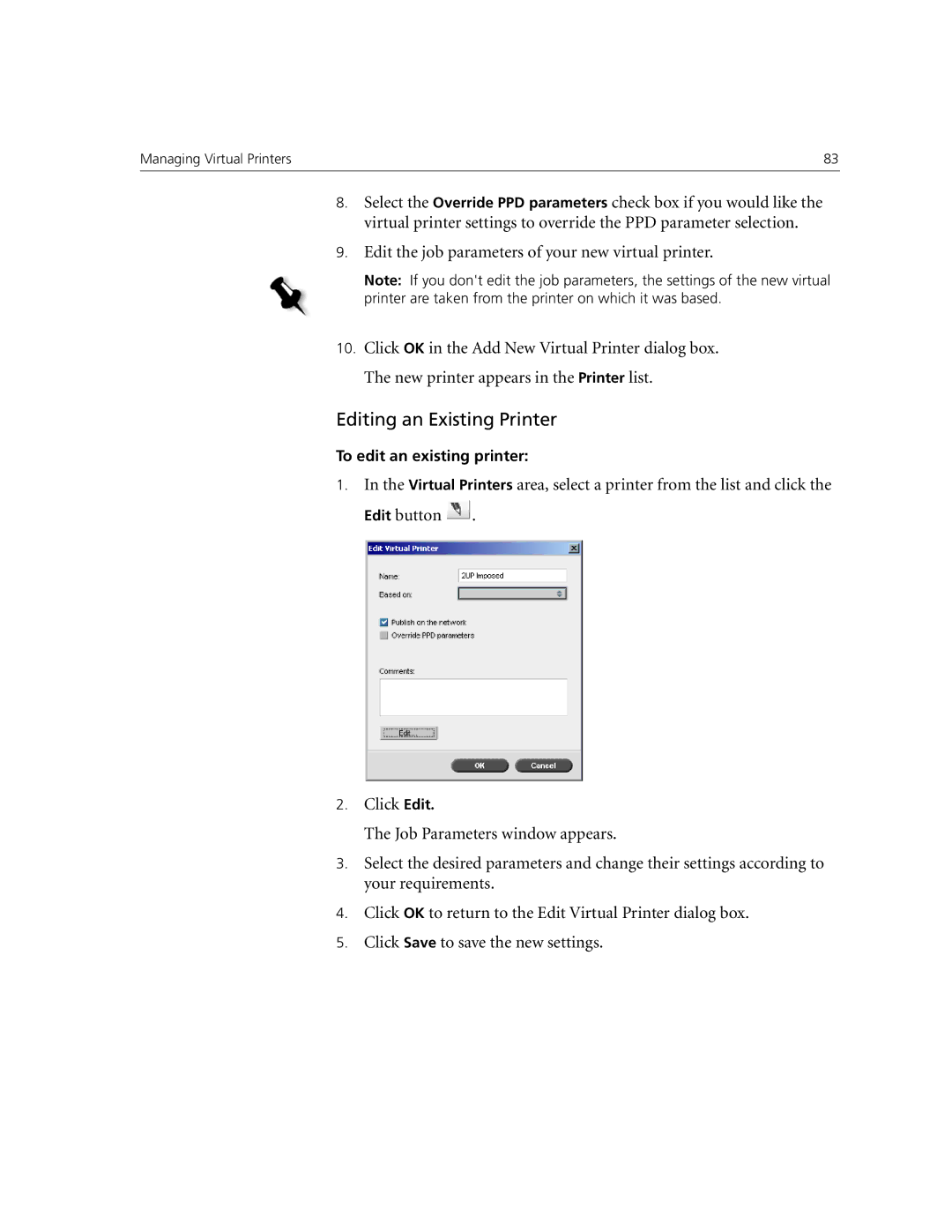 Xerox CX250, CX240 manual Editing an Existing Printer 