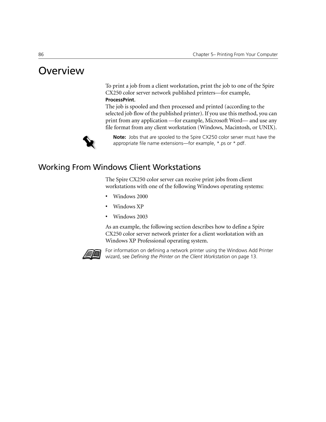 Xerox CX240, CX250 manual Working From Windows Client Workstations 