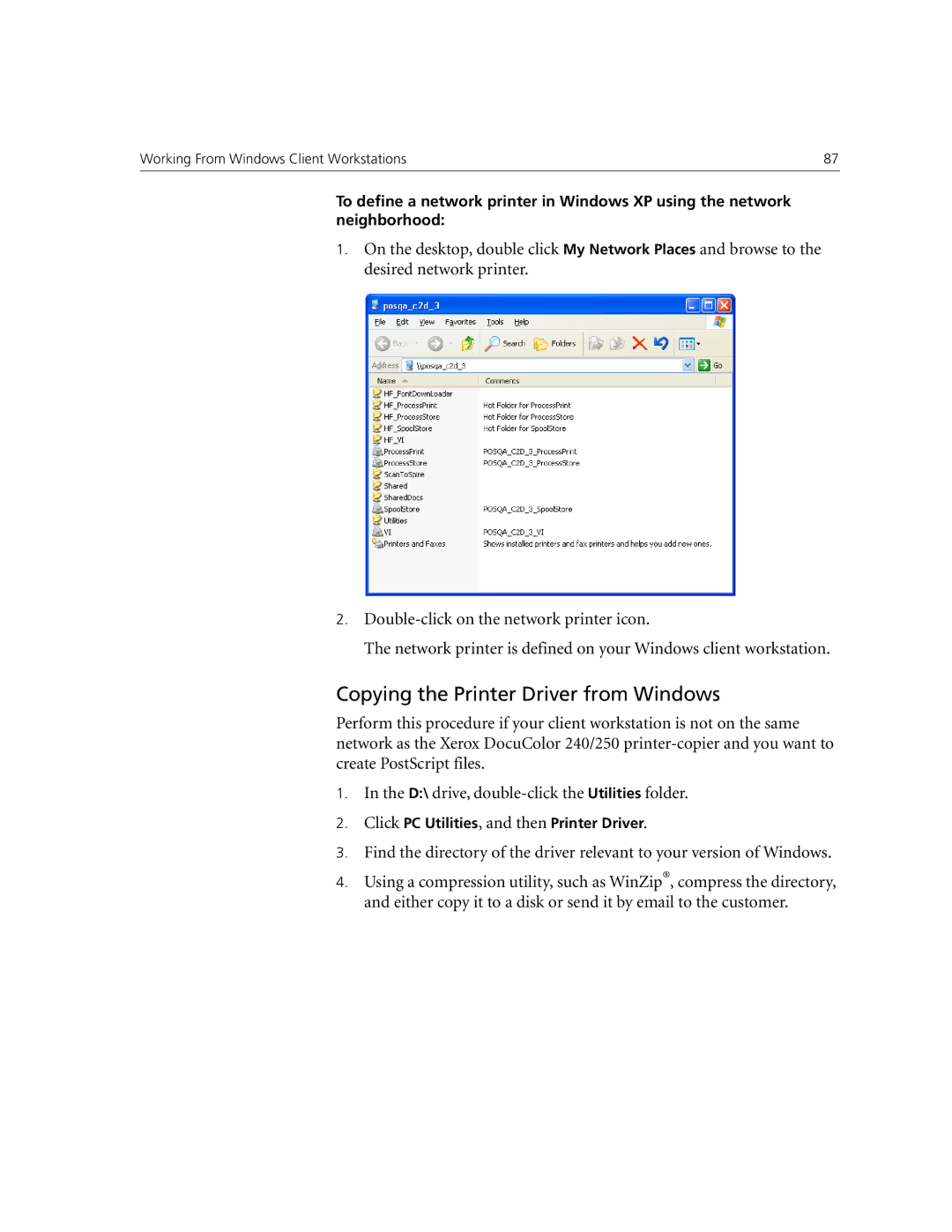 Xerox CX250, CX240 manual Copying the Printer Driver from Windows 