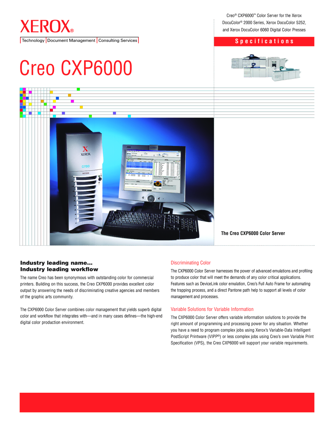 Xerox CXP6000 specifications Discriminating Color, Variable Solutions for Variable Information 