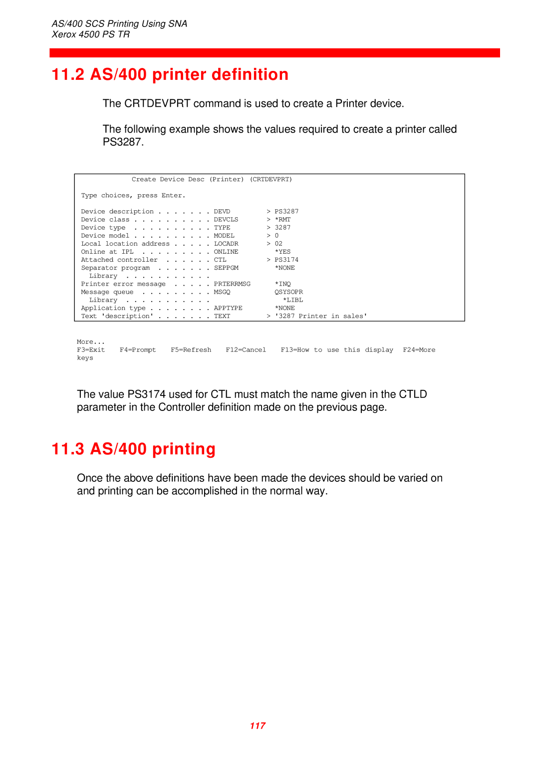 Xerox D60327 instruction manual 11.2 AS/400 printer definition, 11.3 AS/400 printing 