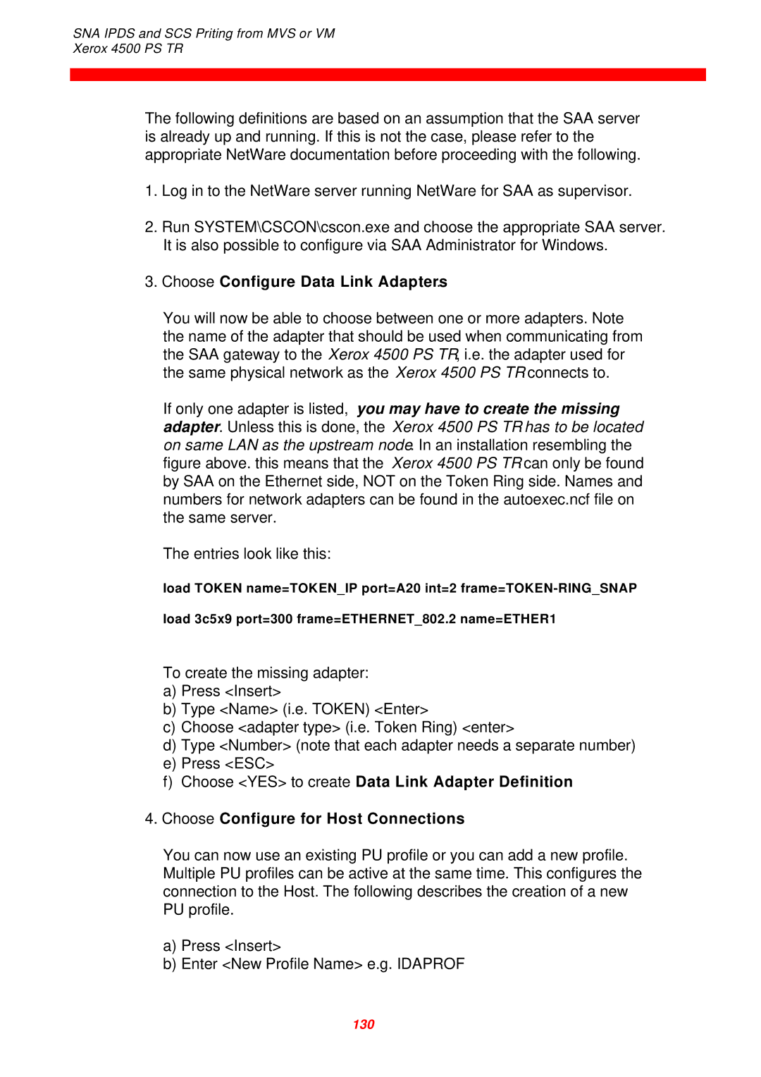 Xerox D60327 instruction manual Choose Configure Data Link Adapters, Entries look like this 