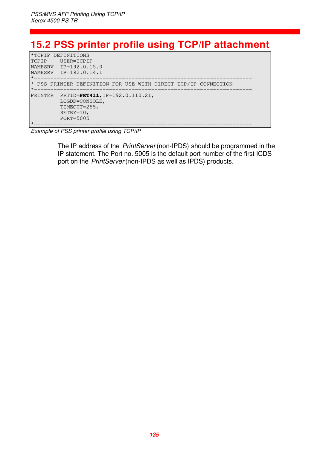 Xerox D60327 instruction manual PSS printer profile using TCP/IP attachment 