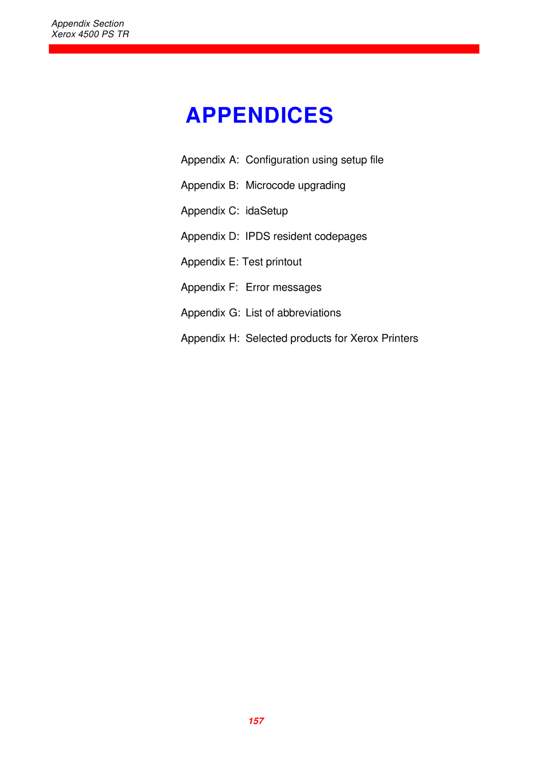 Xerox D60327 instruction manual Appendices 